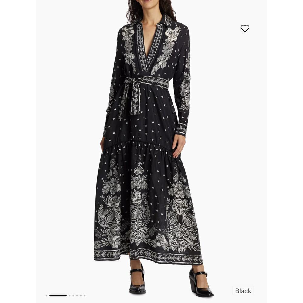 FARM Rio Paisley Print Bloom Maxi Dress Long Sleeves Black/Gray Size XS NWT